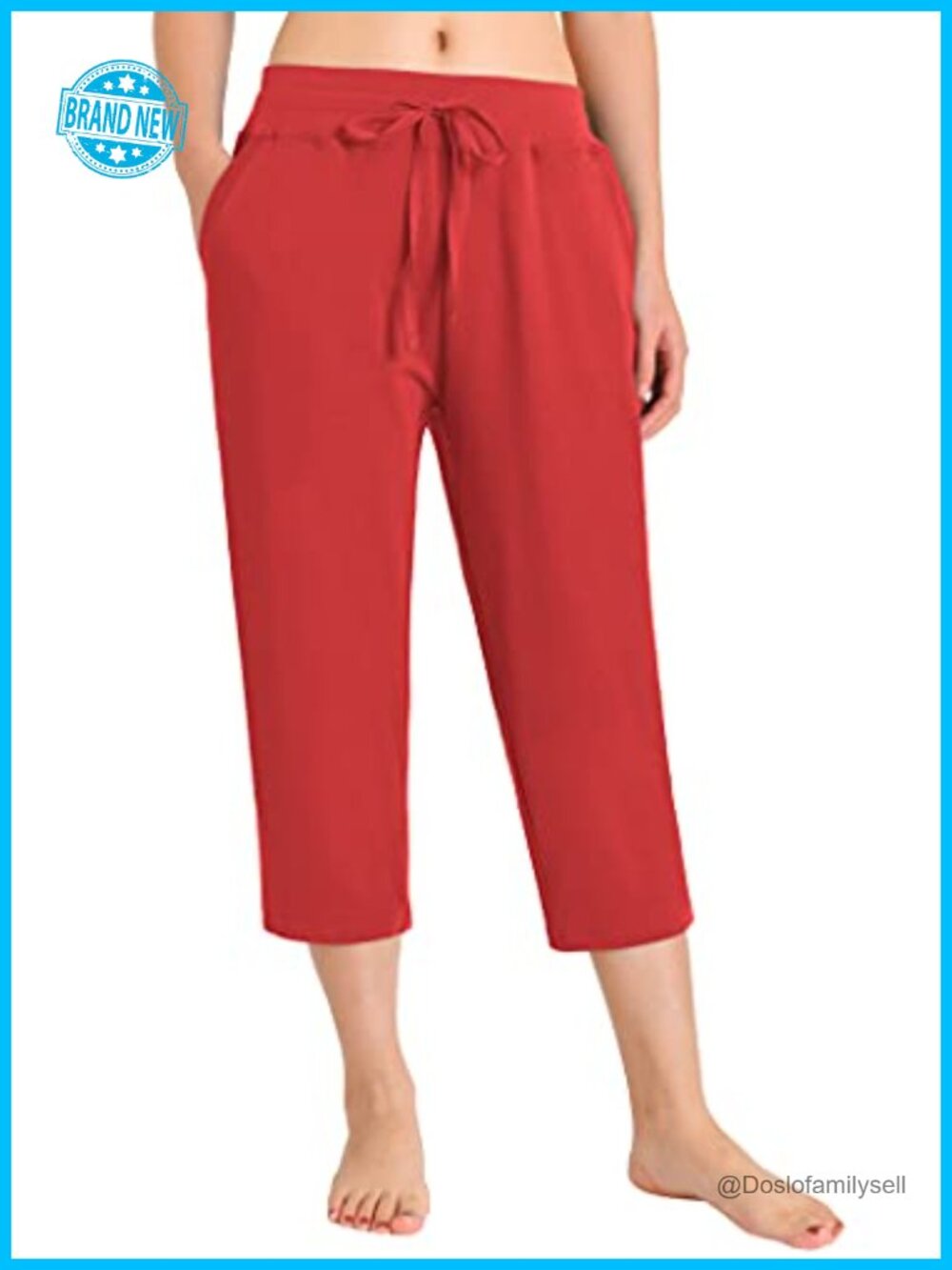 Women's Cotton Capri Pants with Pockets Elastic Waist Drawstring